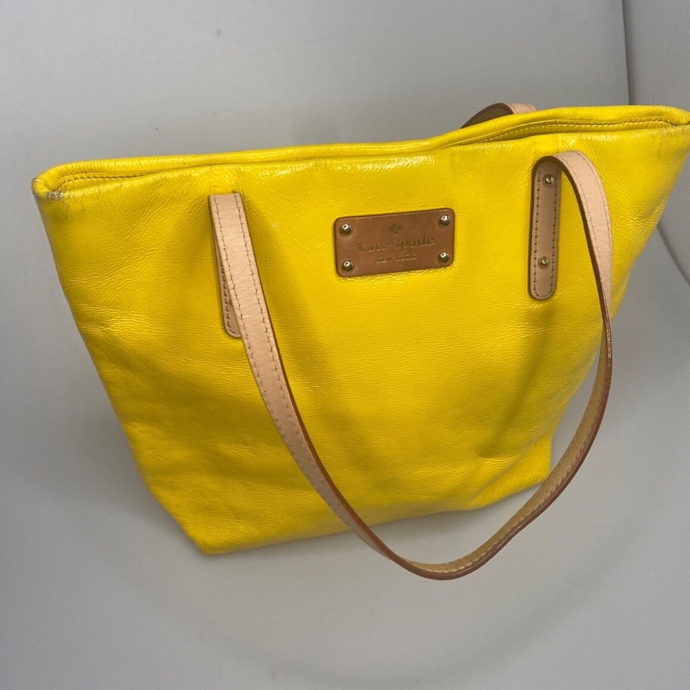 Kate Spade New York- Yellow Leather Small Shoulder Tote w/Tan Leather Handles - Picture 5 of 12